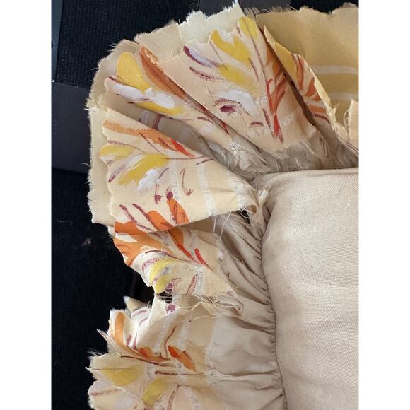 Vintage Silk Victorian Pillow Hand Painted ruffled yellow Dawn filled READ - Picture 9 of 16